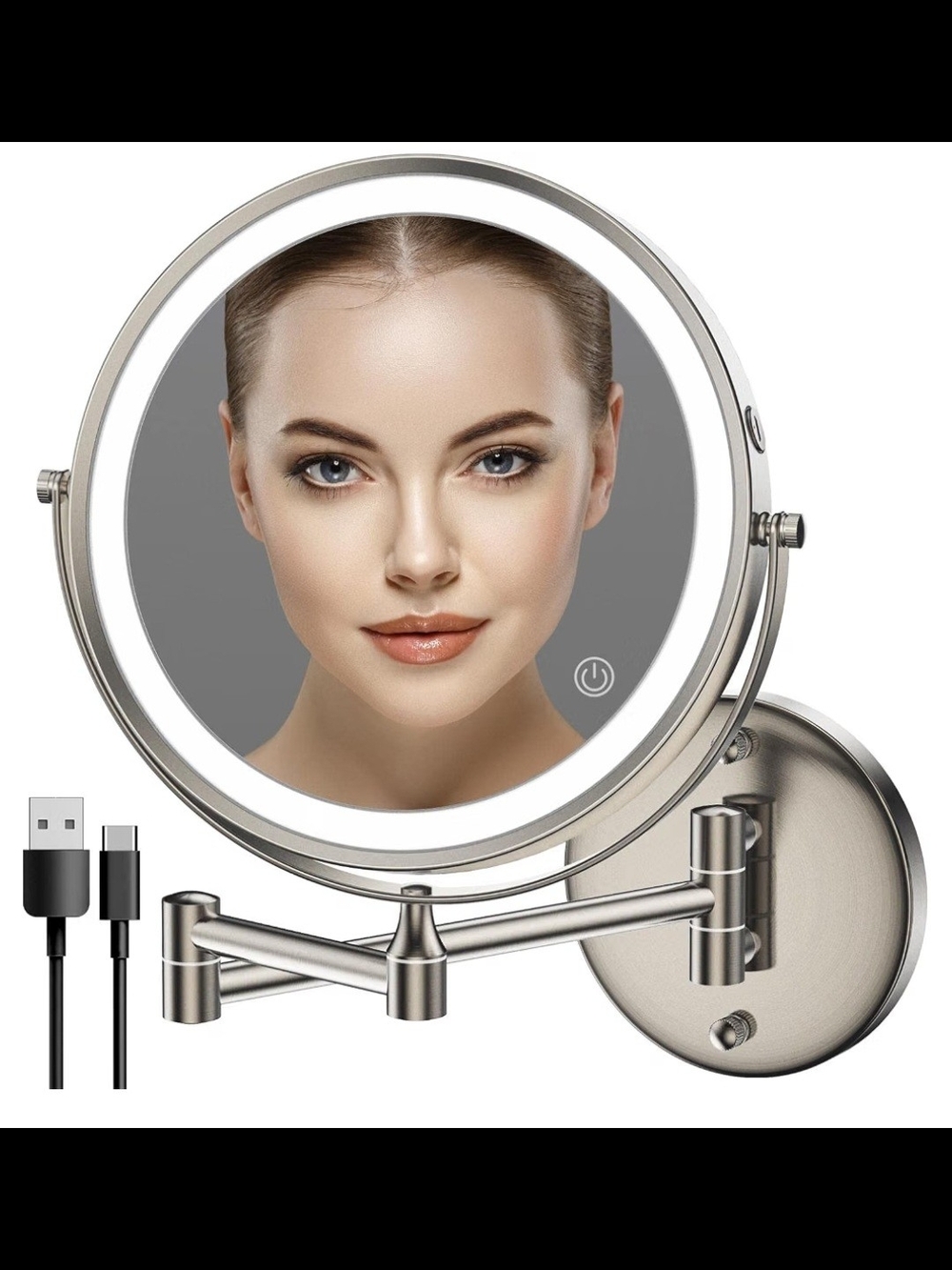 LED Wall-Mounted Makeup Mirror in Brushed Silver